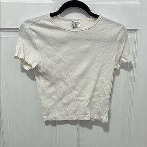 Divided Cream Short Sleeve Ribbed Top